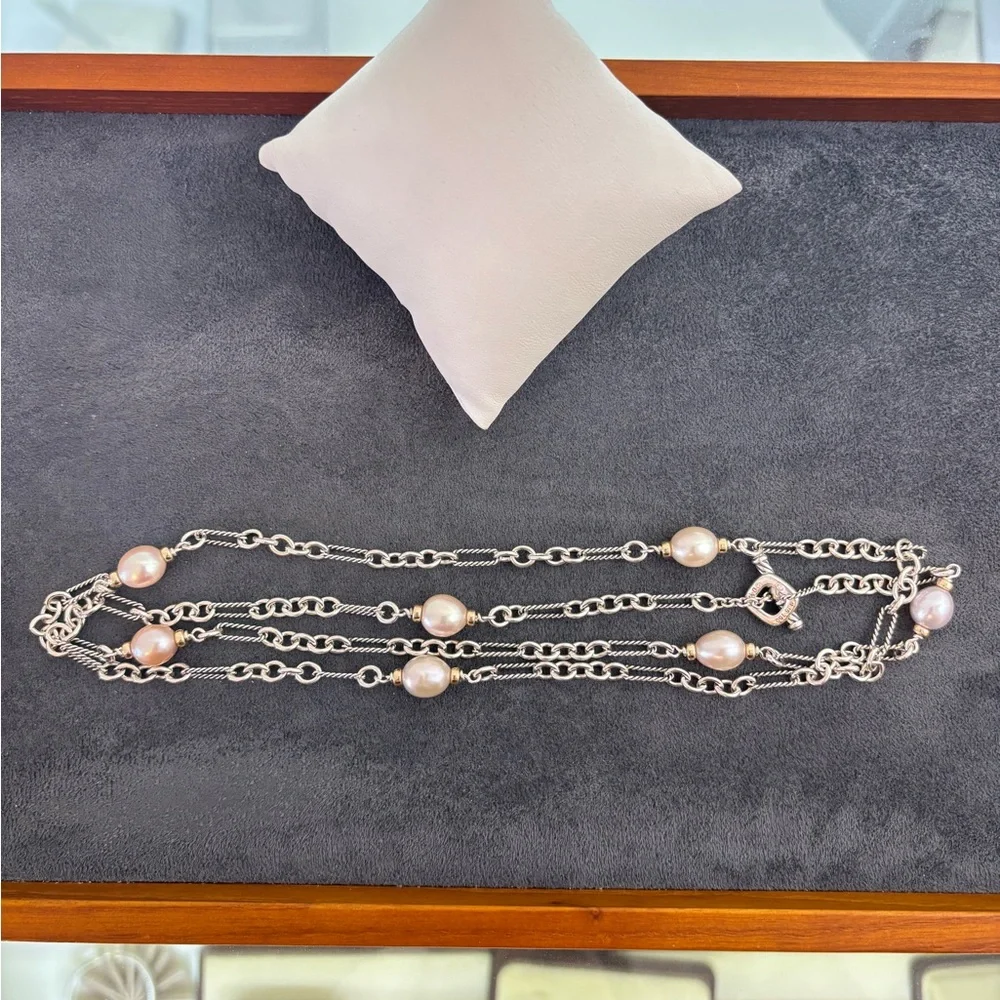 David Yurman 925 & 18k Gold Bijoux Pearl Station Necklace 36.5
